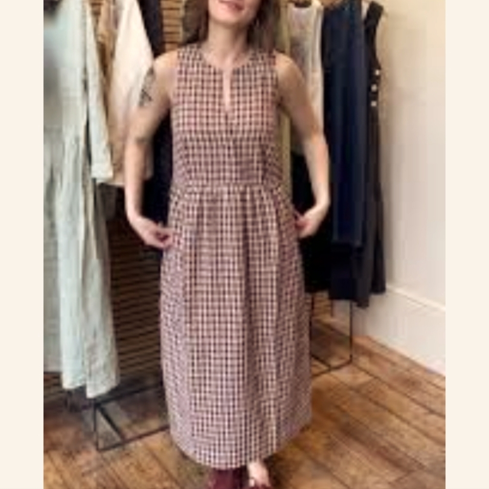 Toast UK Alder Check Sleeveless Seersucker Midi Dress UK Size 10, US 8 EUC